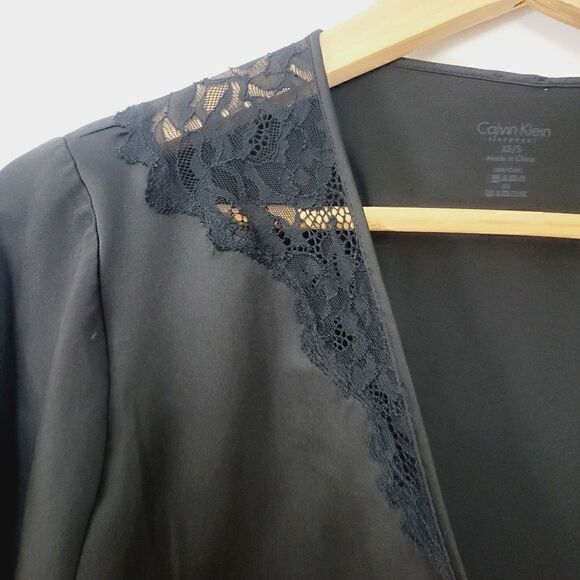 XS/S Calvin Klein Black Satin Nightgown with Lace and Net Trim - Picture 3 of 14
